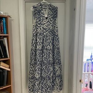 Eloquii Navy and White Abstract Maxi Dress
